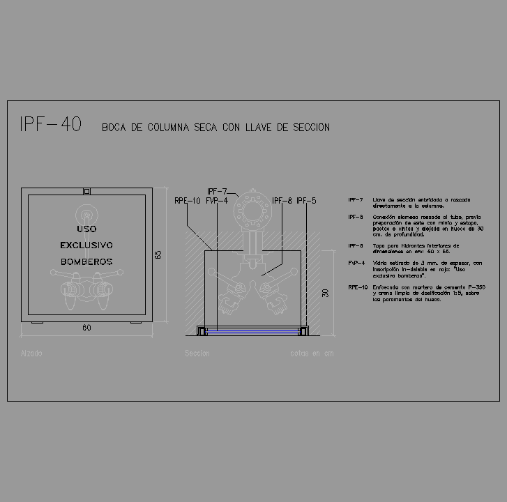 Bloque Autocad Boca de columna con llave de sección